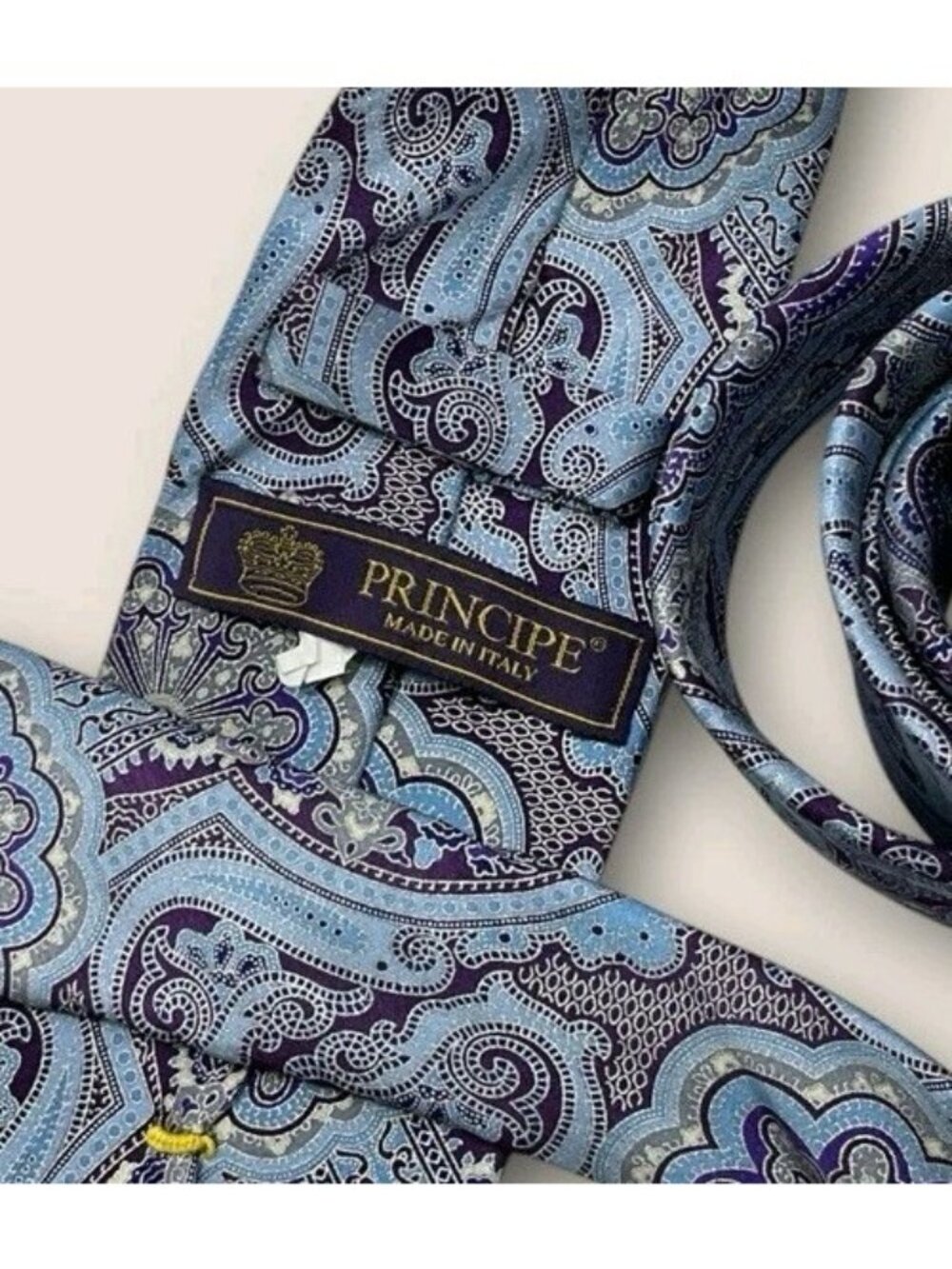 PRINCIPE Silk Tie ITALY Blue Purple Gray Paisley W:3.1" EUC - Picture 2 of 5